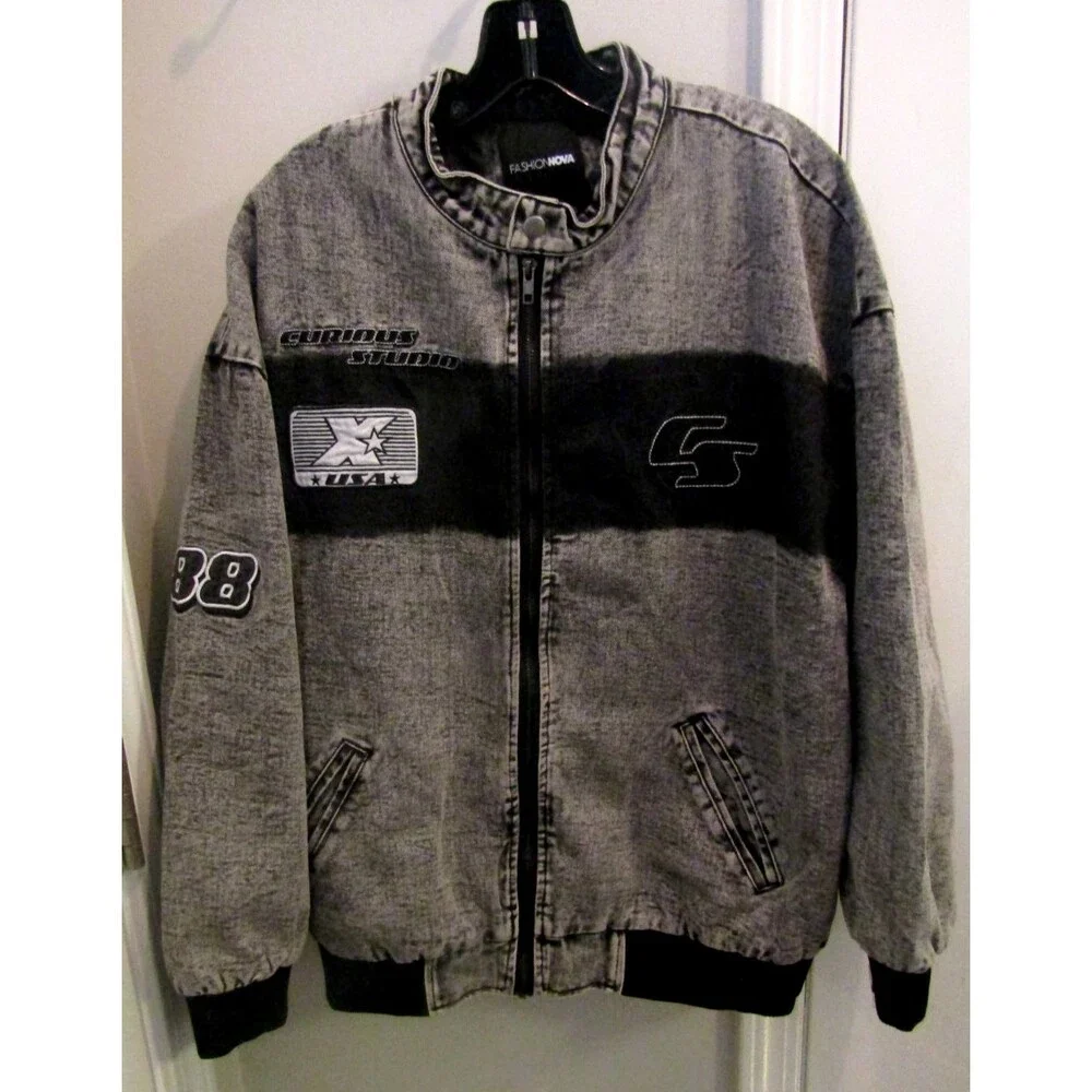 Fashion Nova Stay Bothered Bomber Jacket Washed Oversized Womens Size M - Picture 2 of 9
